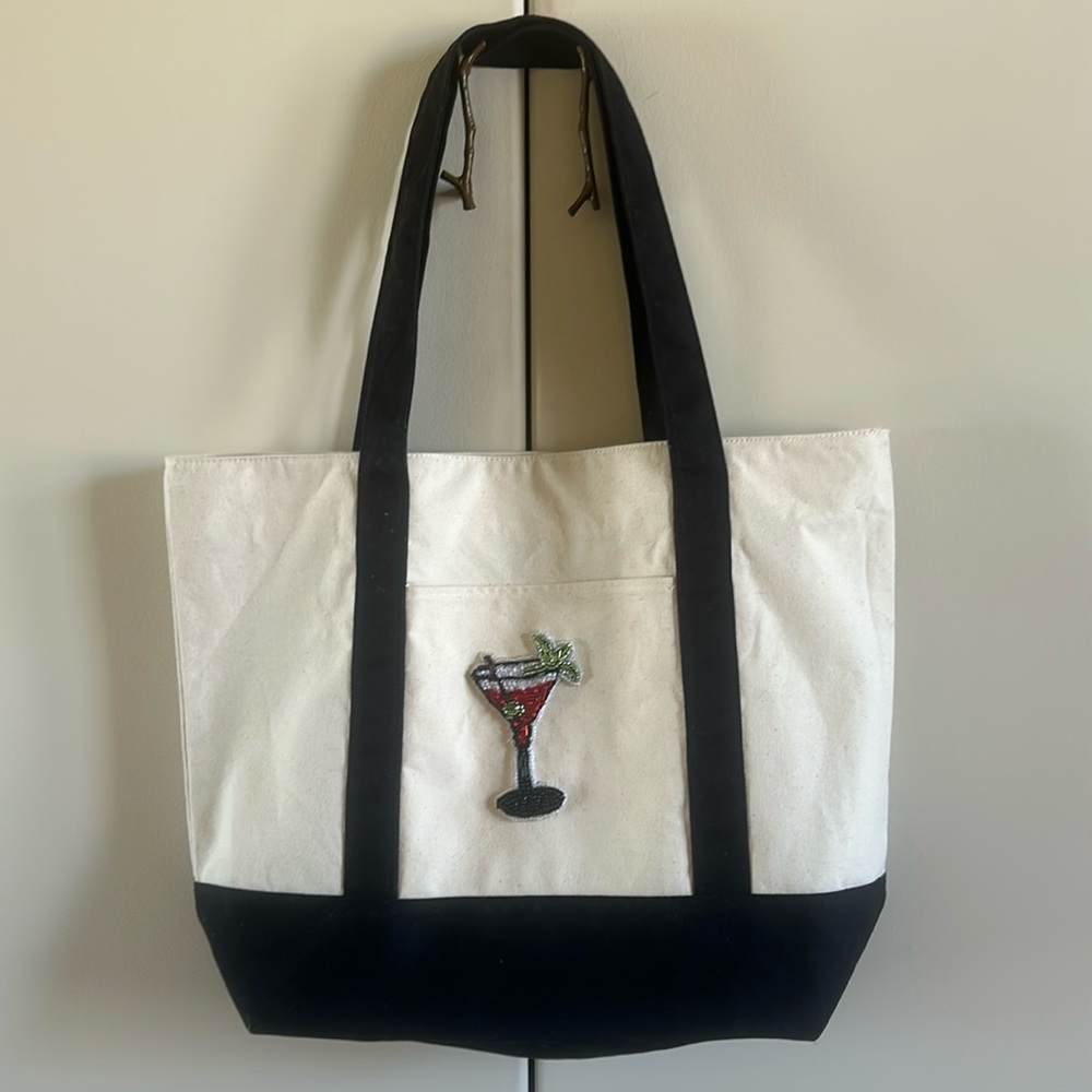 Hand embroidered martini boat tote -brand new